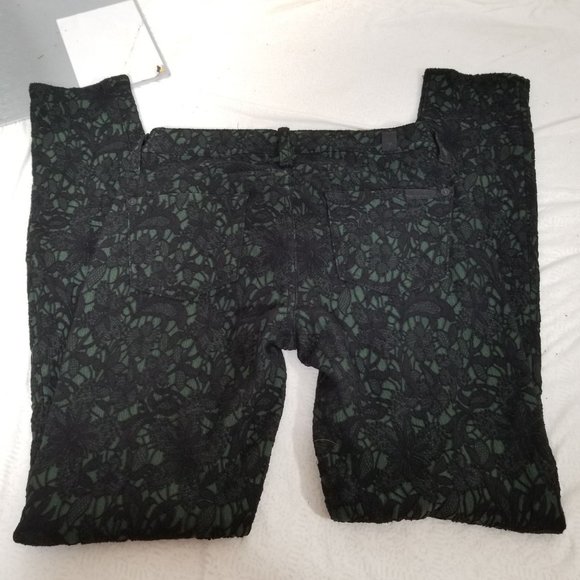7 Mankind Lace Denim Jean Stretch Skinny Pant Bottom 25 Black Green Gothic Punk - Picture 4 of 8